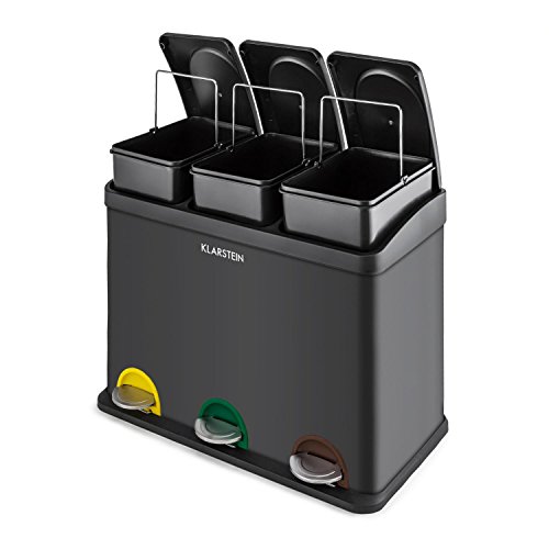 Klarstein Ökosystem Mülleimer Mülltrenner (3 x 15 Liter, 3-fach-Recycling, Fußpedal-Öffnung, farbliche Kennzeichnung der Pedale, Edelstahl) schwarz - 4