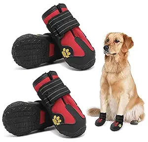 PETANGEL Waterproof Dog Boots for Medium to Large Dogs | Dog Rain Boots | Dog Outdoor Shoes with Two Reflective Fastening Straps and Rugged Anti-Slip Sole (Size: 5)