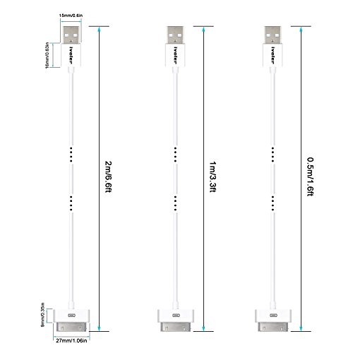[3 Stück] iPhone 4s Kabel, iVoler [0.5m+1m+2m] 30 Pin Dock Connector auf USB Kabel Sync und Ladekabel Datenkabel USB mit 30 polige Stecker für Apple iPhone 4/4s, iPhone 3G/3GS, iPad 3/2/1, iPod touch 2 3 4, iPod nano 5/6 (Weiß) - 2