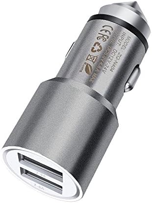FONE-CASE (Grey) Mini High Power Metal Dual Port USB Car Charger 5V/3.1A With Unique Safety Hammer Function and Blue LED Indicator For Ambrane A3-770