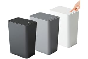 Kongming Mülleimer Bad 3 stück Mülleimer Küche Schmal, Badmülleimer 10L Abfalleimer mit Deckel Geruchsdicht für Küchen, Badezimmer, Büro, Wohnzimmer, Schlafzimmer, WC (Mülleimer Schwarz+Weiß +Grau)