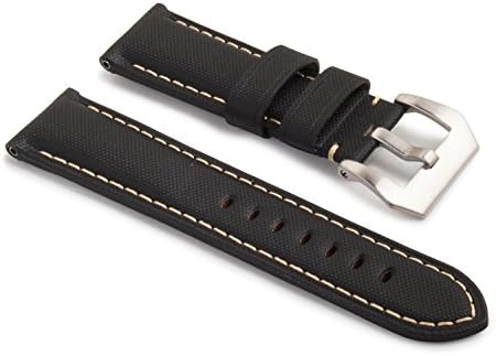 WatchAssassin Fabric/Canvas-style Sail-cloth Pattern (White-stitch) Black Watch Strap 24/22mm