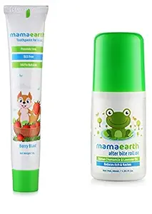 Mamaearth 100 Percent Natural Berry Blast Kids Toothpaste, 50gand After Bite Roll On for Rashes & Mosquito Bites with Lavander & Witchhazel, 40ml