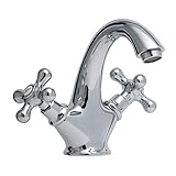 die edle Landhaus Mischbatterie besitzt Kreuzgriffe, die sich ganz einfach per Vierteldrehung öffnen und schließen lassen