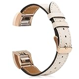 Wearlizer Für Charge 2 Zubehör Band, Lux Echtes Leder Ersatzbänder für Fitbit Charge 2 Sonderausgabe - Rose Gold Buckle Beige Farbe