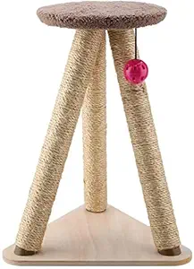 Emily Pets Cat Tree Tower, 2 Layers Tripod Sisal Cat Scratching Post with 3 Scratch Pole Cat Sleep House Bed Climber with a Hanging Bell Ball Cat Play Tower Activity Centre for Playing Relax and Sleep