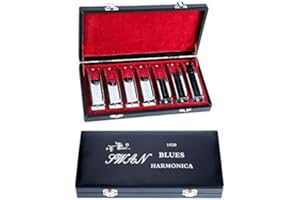 YUEKO SWAN - Juego de armónica de 7 teclas, A, B, C, D, E, F, G, 10 agujeros, 20 tonos, armónica azul, mini armónica para adultos, jugadores profesionales, principiantes, estudiantes con funda (plata 7
