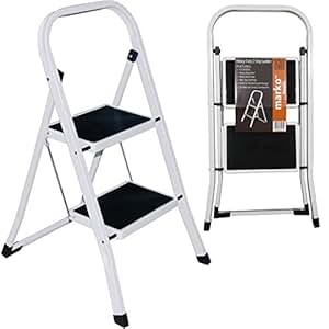 Stabile tragbare, klappbare Trittleiter mit 2 Stufen aus Stahl: Amazon