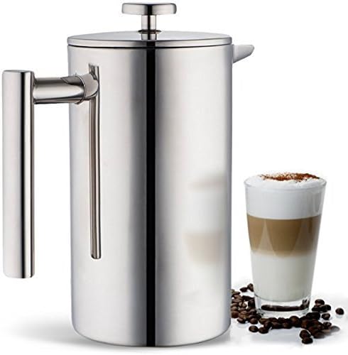 Meelio French Press Coffee Maker,Double Wall 18/8 Stainless Steel Heat Resistant Tea or Cafetiere Kettle(1500ML,50OZ) Bonus With Two Extra Filter Screens