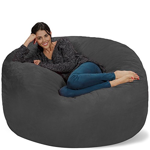 Chill Sack Bean Bag Chair: Giant Memory Foam Furniture Bags and Large Lounger - Big Sofa with Huge Water Resistant Soft Micro Suede Cover - Charcoal, 5 feet