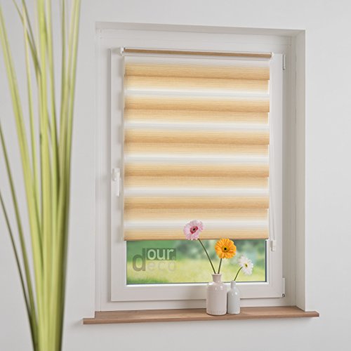 ourdeco® Doppel-Rollo, Duo-Rollo mit Farbverlauf / 60 x 150 cm braun / lichtdurchlässig, blickdicht / Farben: Verlauf Braun, Verlauf Sand / Klemmen=Montage ohne Bohren=Smartfix=Klemmfix=Easy-to-fix - 3