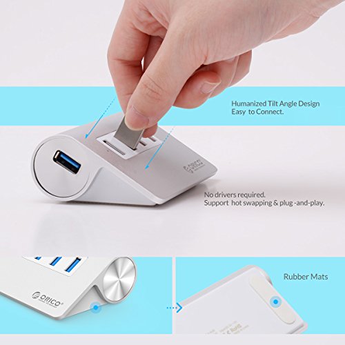 ORICO Aluminium USB Hub Portable, 4 Ports, USB 3.0 Highspeed Datenhub mit USB 3.0 Kabel für Notebook Ultrabook Tablet MacBook iMac - 4
