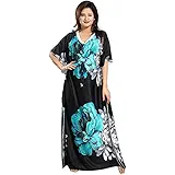 Indiatrendzs Women Kaftan Nighty Satin Floral Printed Sleepwear Plus Size