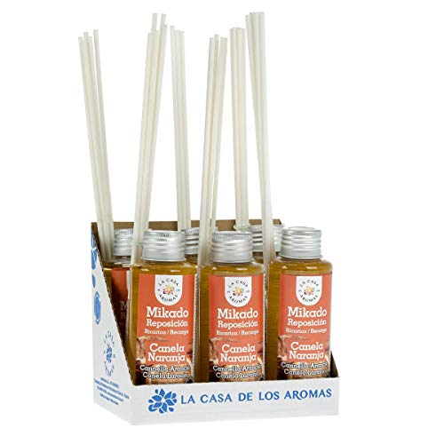 La Casa De Los Aromas Set De 6 Ambientadores Mikado Canela Naranja Para Reposición Con Varillas Difusor Líquido De Aroma Canela Naranja Perfume - 