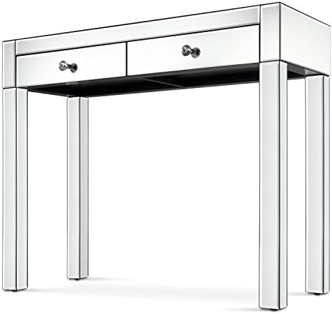 Mirrored Hallway Console Table with Two Drawers, Beveled Glass