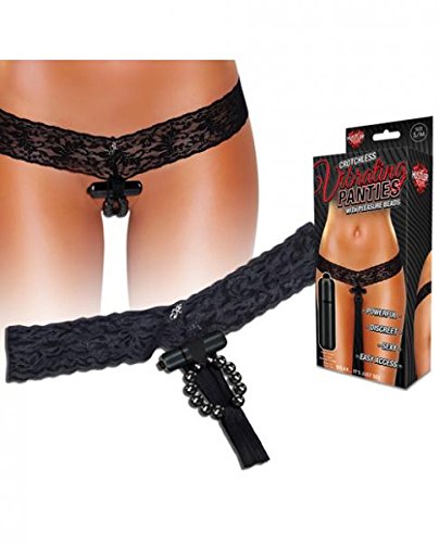 Hustler Crotchless Vibrating Panties Pleasure Beads Black M/L Hustler Crotchless Vibrating Panties