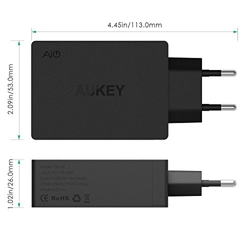 AUKEY USB Ladegerät 4 USB Ports mit AiPower Technologie 40W für iPad, iPhone 6s, Huawei und andere USB Geräte (Schwarz) - 3