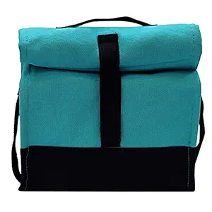 MARINE PEARL Cotton Sling Thermal Lunch Tiffin Bag with Bottle/Spoon/Holder, Separate Sauce and Tissue Pocket for Office, College for Men, Women and Kids (Turquoise)