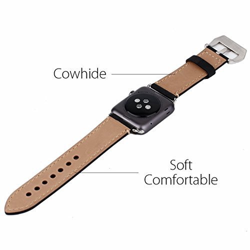 Apple Watch 42mm Correa  ZRO Vendimia Cuero Genuina Reemplazo Correa de Reloj con Seguro Cierre de Metal Hebilla para Apple iWatch Serie 2  Serie 1  Negro