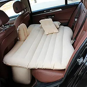 ShopHere RAF Car Travel Inflatable Car Bed Mattress with Two Air Pillows, Car Air Pump (Cream)
