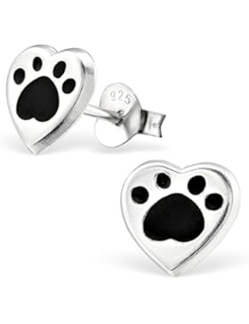 JAYARE Kinder-Ohrstecker Hunde-Pfoten Tatzen 925 Sterling Silber Emaille 7 x 8 mm schwarz Ohrringe