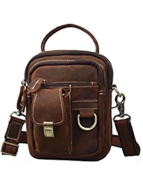 Tiding Herren Klassisch Echtleder Mehrfachtasche weich Beiläufig Draussen Bote Schulter Gürteltasche Tasche Braun