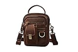 Tiding Herren Klassisch Echtleder Mehrfachtasche weich Beiläufig Draussen Bote Schulter Gürteltasche Tasche Braun