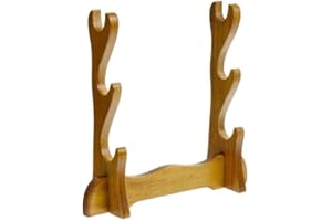 DELUFU Espositore per spada medievale in legno massello, supporto da parete per spada samurai, katana, gladiatore, spada, crociato, spada, coltello, supporto per esposizione (3 tavoli in legno massello)