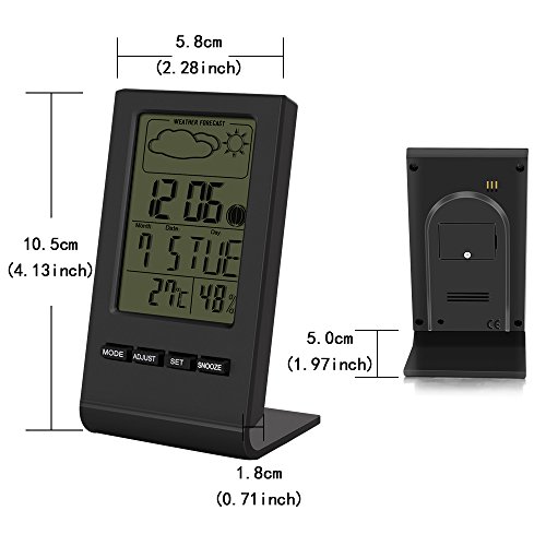 Digital Thermometer Bengoo Thermo-Hygrometer Digital Hygrometer Uhr Wetterstation mit LCD-Anzeige Wecker Kalender Display Alarm schlummerfunktion Wettervoraussage Funktion. - 5