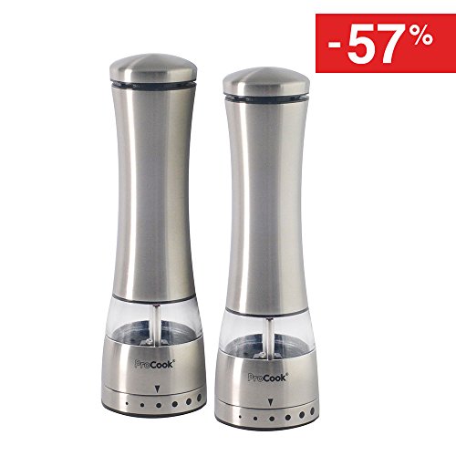 ProCook elektrische Salz- und Pfeffermühle aus Edelstahl Set, 2-teilig, ausgestellte Form - FRÜHLINGSANGEBOT!