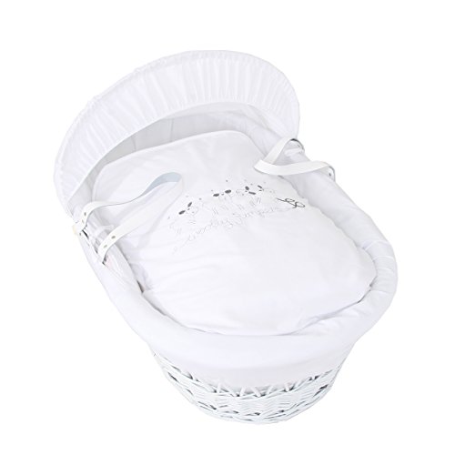 Isabella Alicia Embroidered Woolly Jumpers Wicker Moses Basket (White)
