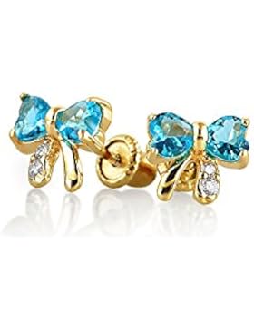 Bling Jewelry Gold 14K simulierten Blauer Topas CZ Bogen Baby Screwback Ohrringe
