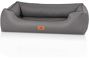 Knuffelwuff Ortopedyczne legowisko dla psa Montana ze sztucznej skóry M-L 85 x 63 cm, szare, zdejmowana poszewka, łatwe do czyszczenia, dla dużych, średnich i małych psów