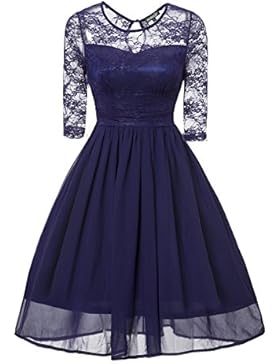 Gigileer Vintage Damen Swing Kleid Knielang 3/4 Ärmel Swing aus Spitze und Chiffon