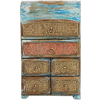 Artemeno Blue Wooden Rustic Half Round Drawer Chest 6 Drawer