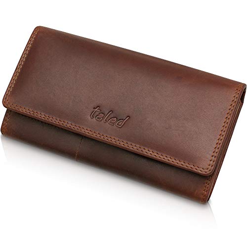 Taled Geldbeutel aus hochwertigem Büffelleder mit RFID-Schutz - Damen Geldbörse inkl. E-Book für Lederpflege - Portemonnaie Wallet - Made IN Germany