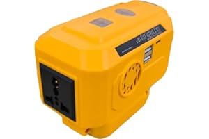 YEEJUAK 200W Portable Power Inverter for Dewalt 18V Batteries Camping Accessories Converts to 230V AC Outlet & Dual USB/Type-C Ports,Built-in 200LM LED Light,for Camping Gear,Outdoor,Laptop Computer,Fridge