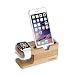 Produktbild Luxebell® Apple-Uhr-Stütze,Ständer 2 in 1 Bamboo Ladestation Ladegerät Dock Station Cradle Halterung für Apple iPhone 6s Plus / 6s / 6 Plus / 6 / 5s / 5c / 5 / 4S / 4 und mehr Phones und Apple Watch andere Uhren Uhr