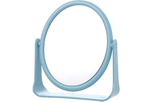 DVHOK Schreibtisch Make up Spiegel, 360° Drehbar Doppelseitig Tischspiegel für Bad, Schlafzimmer, Büro, 19 X 16 cm Rund Stehspiegel, Blau