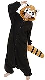 ABYED® Jumpsuit Tier Karton Fasching Halloween Kostüm Sleepsuit Cosplay Fleece-Overall Pyjama Schlafanzug Erwachsene Unisex Lounge,Erwachsene Größe S - für Höhe 150-158cm Waschbär