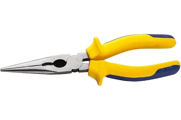 TATA AGRICO Long Nose Insulation Plier with Insulation to AC Ideal for Cutting & Gripping Wires High Strength Construction Shockproof Ergonomic Grip (8 Inches/ 200 mm) - Yellow & Blue