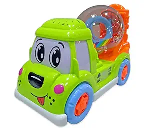 Popsugar Musical Bump and Go Engineering Vehicle with Flashing Lights Toys for Boys and Girls, Blue