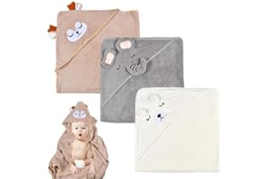 Wffeila Serviette de Bain à Capuche pour Bébé, 3 pièces Cape de Bain Bébé, Serviette à Capuche en Bambou,Sortie de Bain Super Absorbante, Serviettes pour Enfants en Bas âge avec Trois Motifs(A)