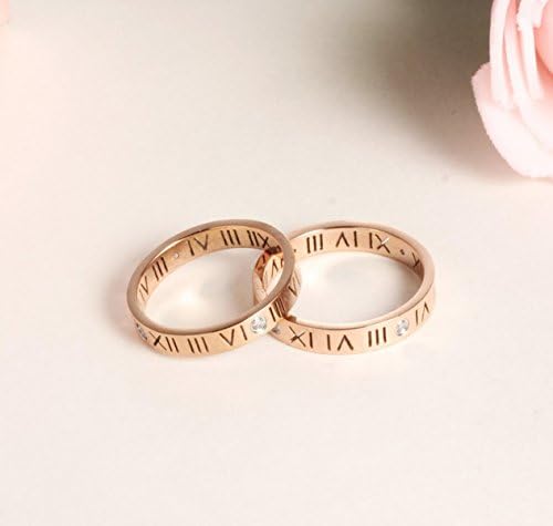 Ladies Roman Digital Hollow Titanium Steel Rings Rose Gold Finger Jewelry,RoseGold-6