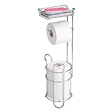 mDesign Toilettenpapierhalter – eleganter Papierrollenhalter aus Metall – WC-Rollen-Halter mit Regal – praktische Aufbewahrung fürs Badezimmer – silber