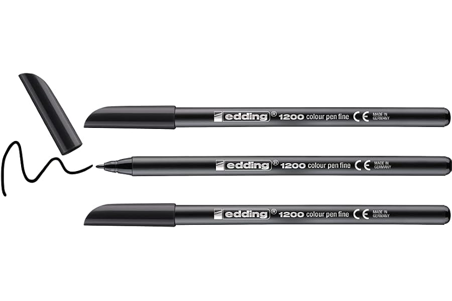 Edding 1200 - Blister con 3 Rotuladores 1200 - Punta Redonda de 1 mm - Negro