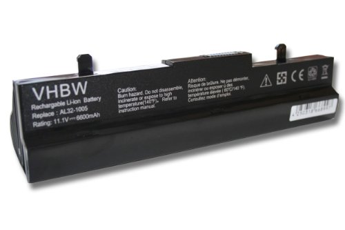 vhbw Li-Ion Akku 6600mAh (10.8V) schwarz für Notebook Laptop Asus Eee PC 1005P, 1005HA, 1001P, R101, R101D, R101PX, R101X, R105, 1001PQD, 1001PX.