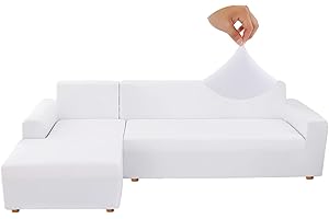 Jaotto Fundas para Sofás Chaise Longue Elásticas,Cubre Fundas de Sofá Cheslong Brazo Largo Derecho Ajustables de Forma L Extraíbles Lavables,Fundas Protectora para Sofa(1 Plaza+2 Plazas,Blanco)