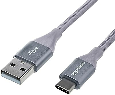 AmazonBasics Câble en nylon à double tressage USB de type C vers Micro B 2.0 mâle, 3 m,Gris foncé