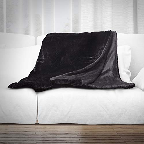 EHC Super Soft Warm Reversible Blanket Throw with Plush Velvet Reverse, 127 x 152cm - Black